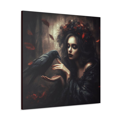 Gothic Witch & Raven In Woods Canvas Gallery WrapCanvasVTZdesigns36″ x 36″1.25"Art & Wall DecorCanvascrow