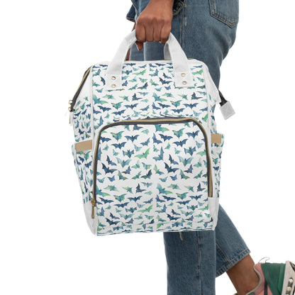 Green Blue Watercolor Bats Boys Multifunctional Diaper Bag BackpackBagsVTZdesigns15.0" × 10.8" × 6.7''AccessoriesAll Over PrintAOP