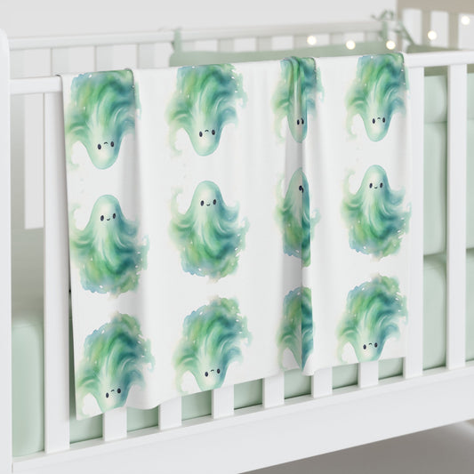 Green Blue Watercolor Cute Ghosts Halloween Boys Baby Swaddle BlanketHome DecorVTZdesigns30" × 40"WhiteAccessoriesAll Over PrintAOP