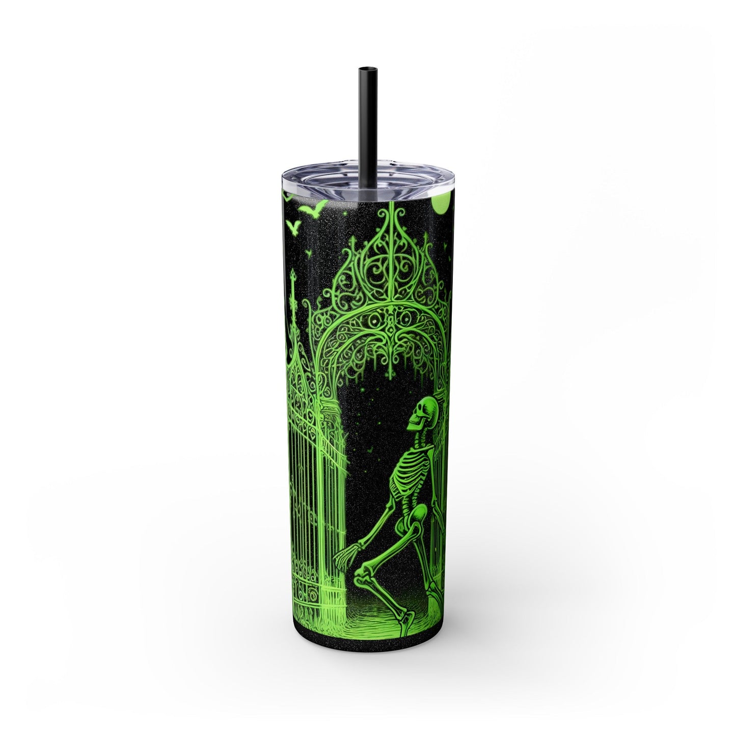 Green Skeleton In Graveyard Tumbler with StrawMugVTZdesignsGlossyGlitter Black20oz20 ozBottles & Tumblerscemetery