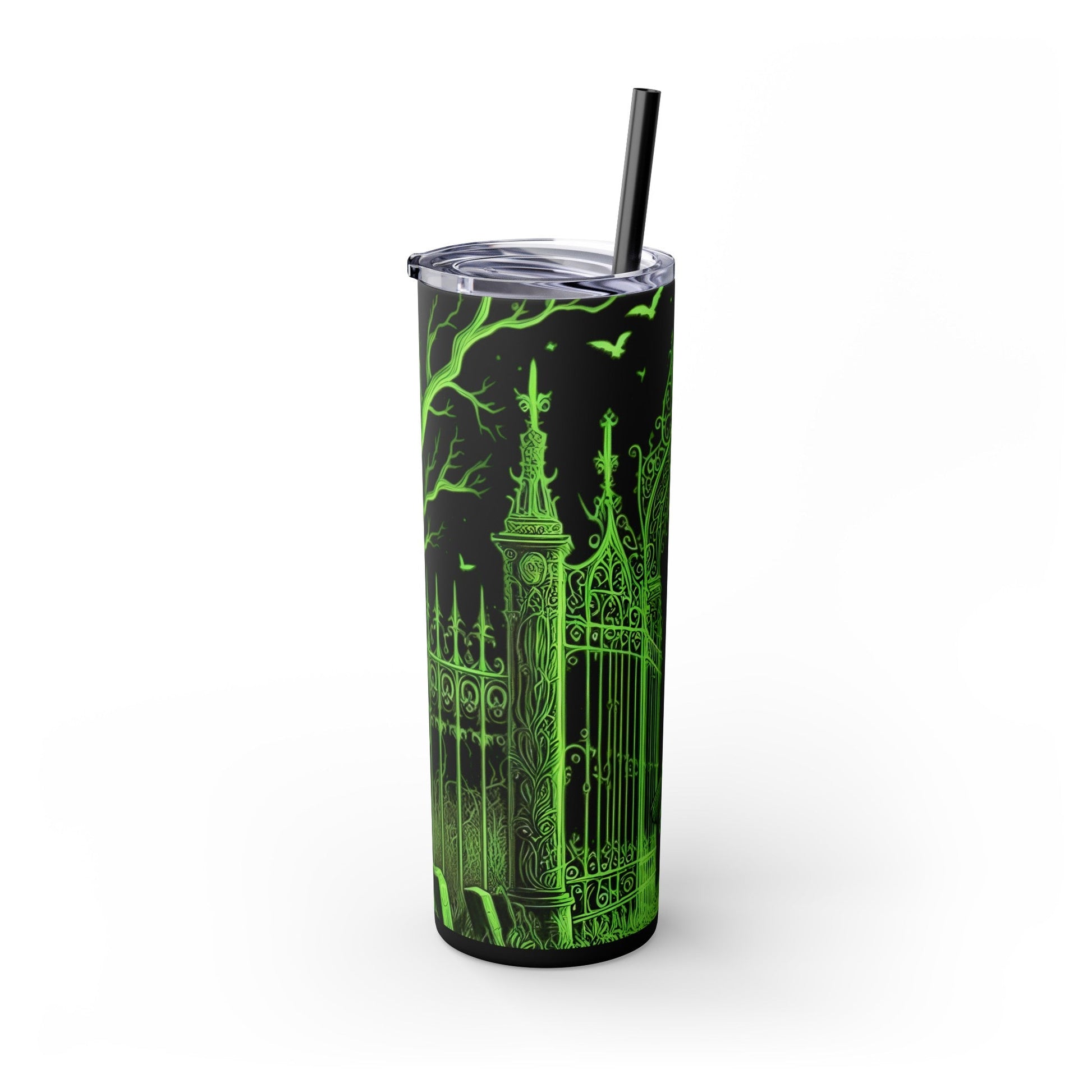 Green Skeleton In Graveyard Tumbler with StrawMugVTZdesignsMatteBlack20oz20 ozBottles & Tumblerscemetery