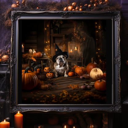 Halloween Bulldog With Witch Hat PosterVTZdesigns5″×7″Art & Wall Decorbulldogsdog