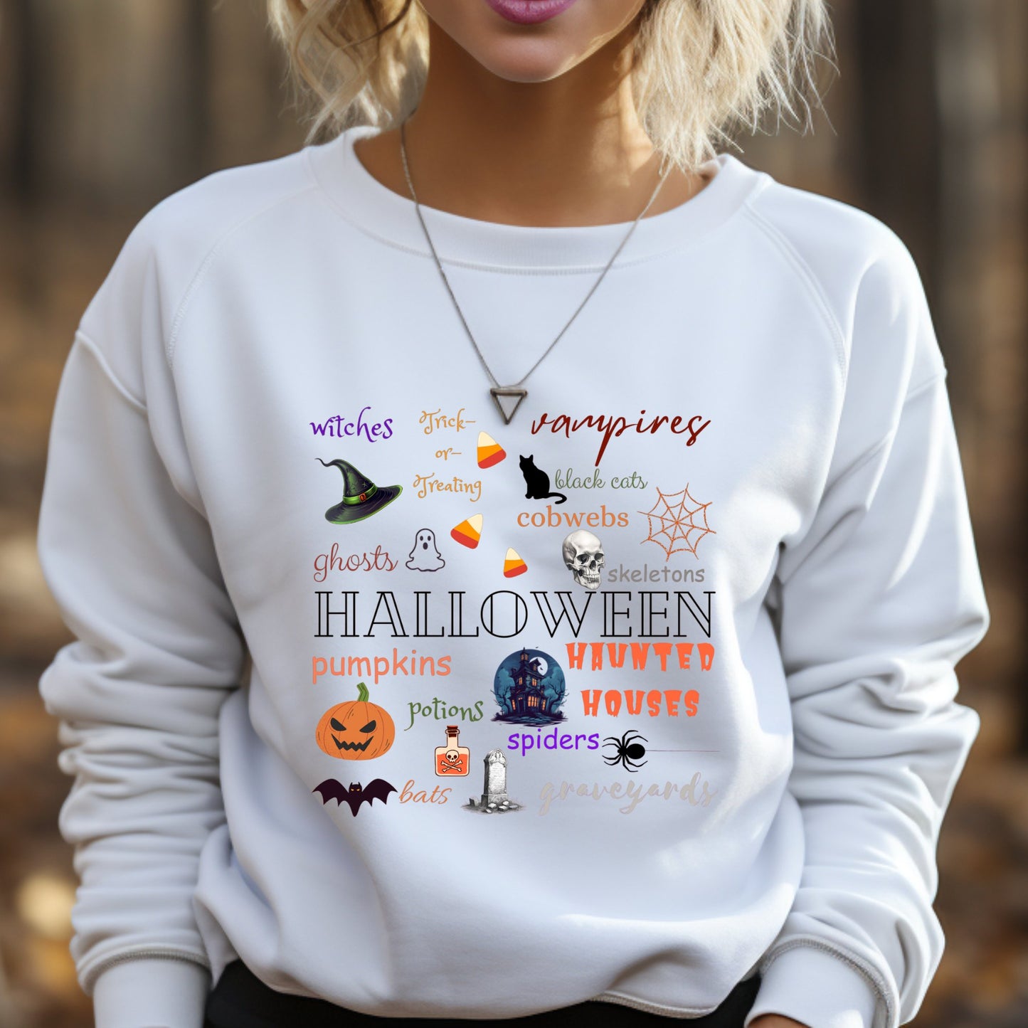 Halloween Collage Print Crewneck Pullover SweatshirtSweatshirtVTZdesignsSOrangebatblack catcozy