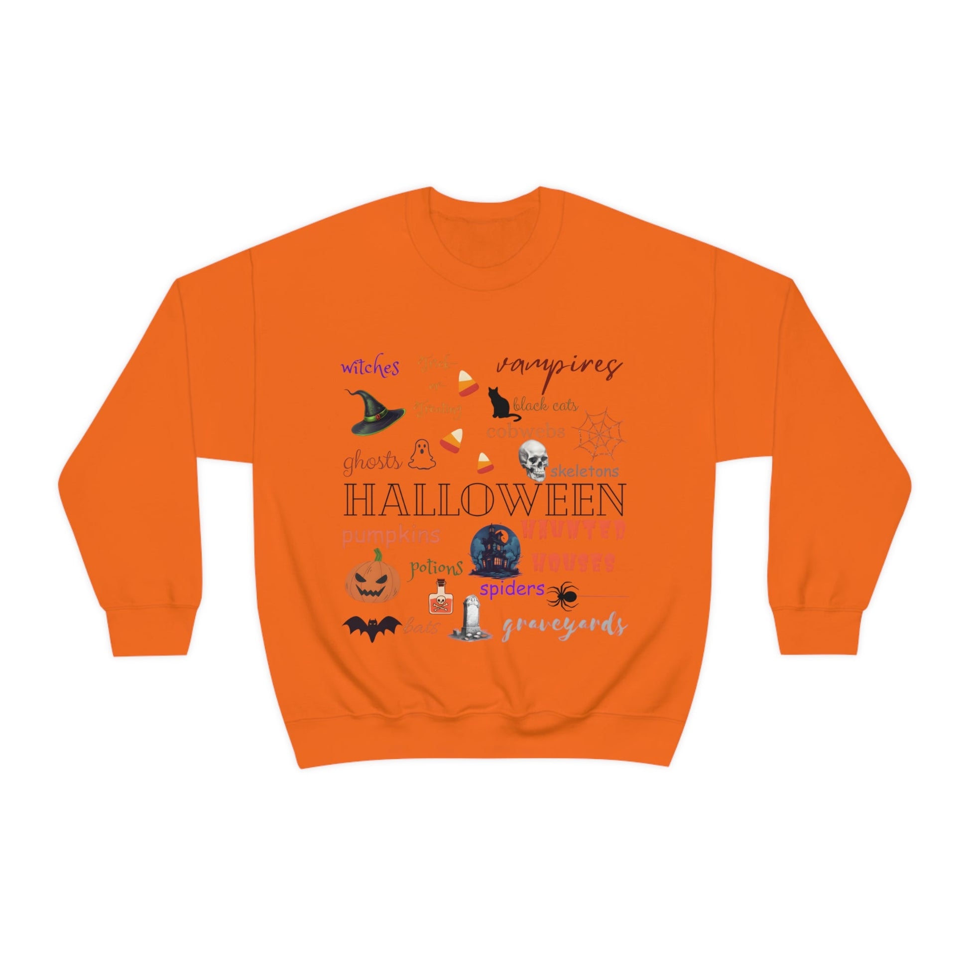 Halloween Collage Print Crewneck Pullover SweatshirtSweatshirtVTZdesignsSOrangebatblack catcozy