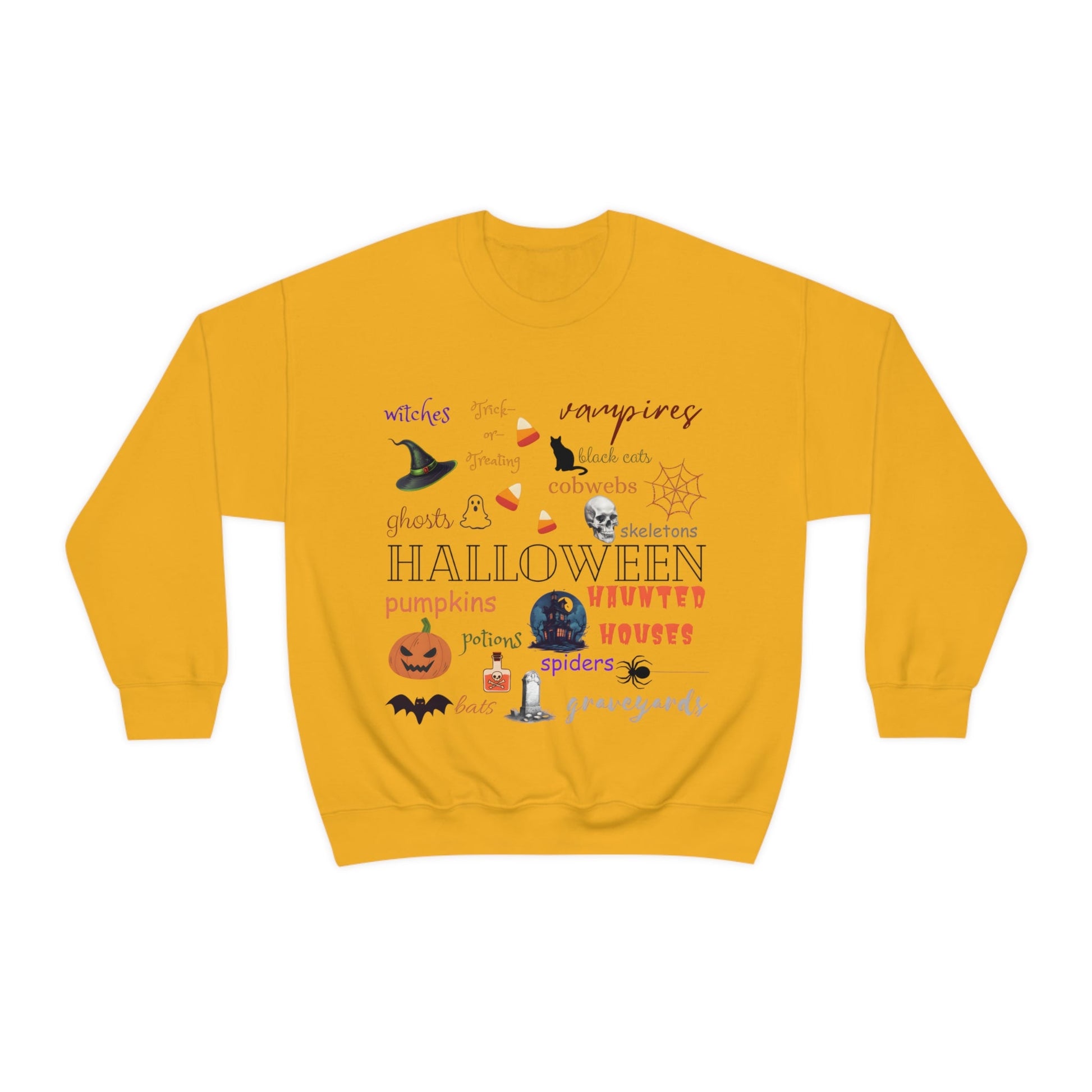 Halloween Collage Print Crewneck Pullover SweatshirtSweatshirtVTZdesignsSGoldbatblack catcozy