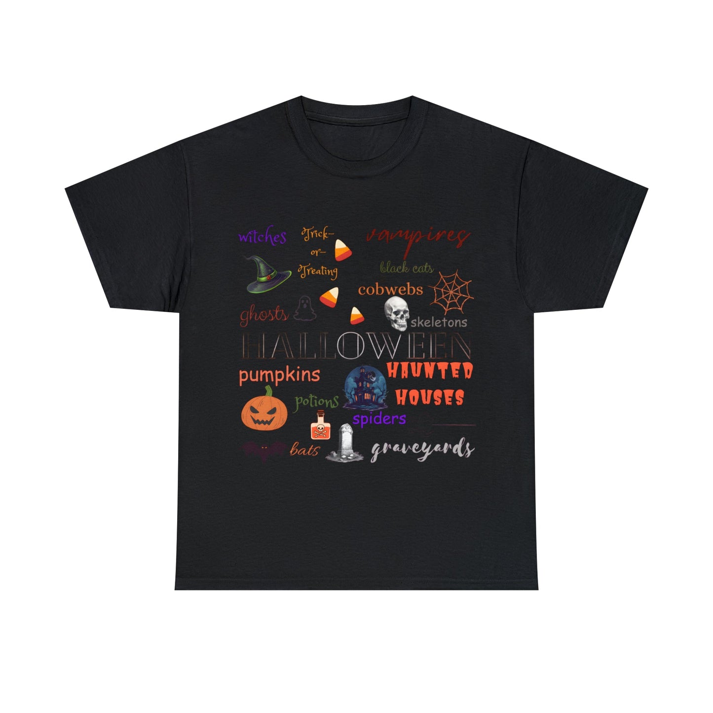 Halloween Collage Tee ShirtT - ShirtVTZdesignsBlackSbatblack catCrew neck