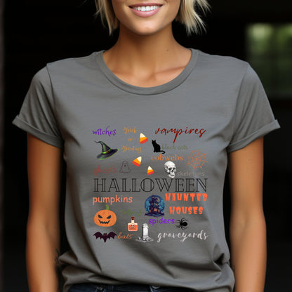 Halloween Collage Tee ShirtT - ShirtVTZdesignsCharcoalSbatblack catCrew neck