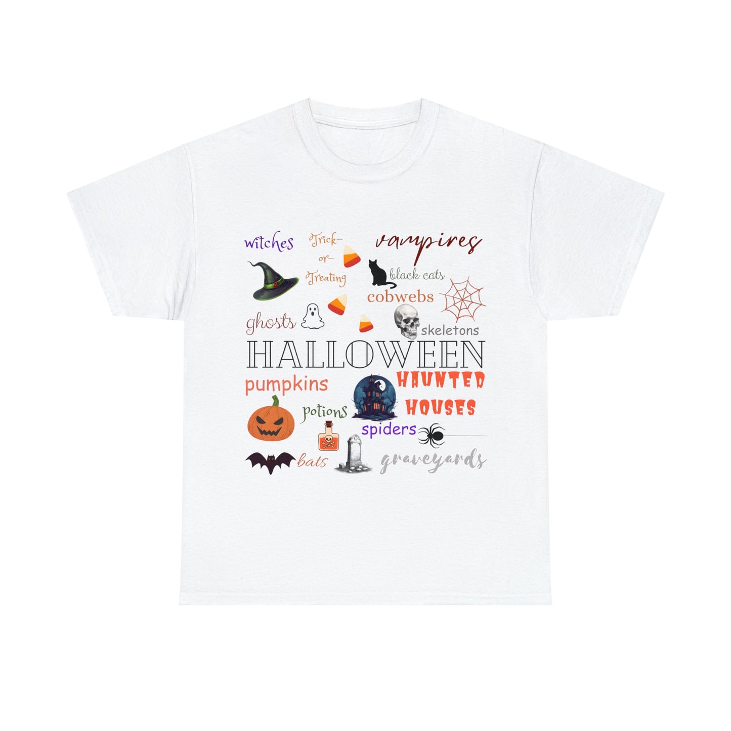 Halloween Collage Tee ShirtT - ShirtVTZdesignsWhiteSbatblack catCrew neck