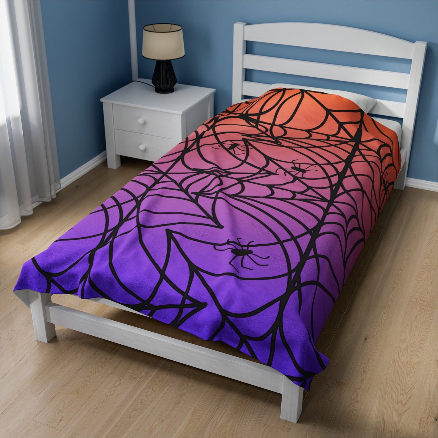 Halloween Spiderweb Orange Purple Gradient Ombre Throw BlanketAll Over PrintsVTZdesigns60" × 80"All Over PrintAOPBed