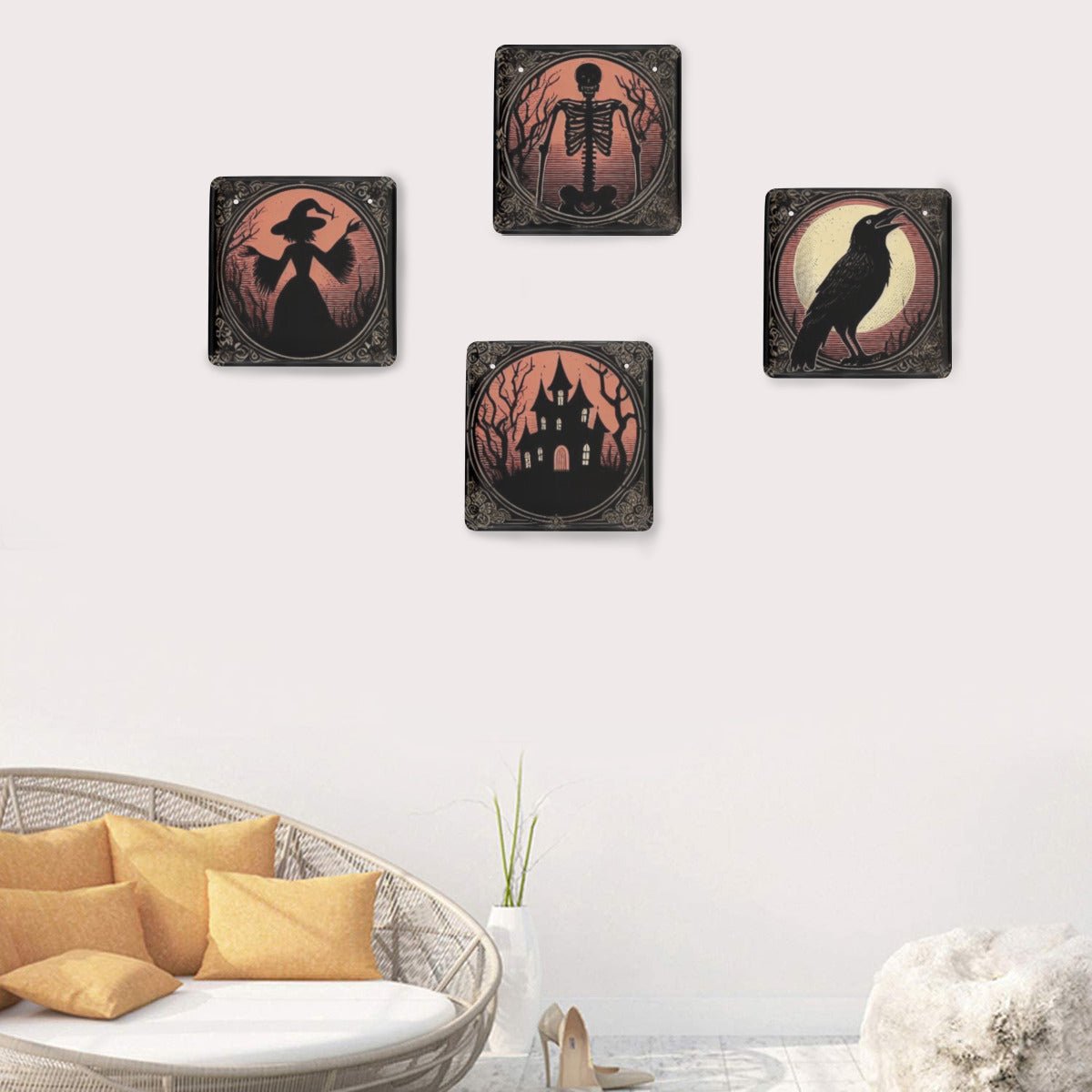 Halloween Tinplate Signs Set of 4VTZdesignsWhite8x8 Inch