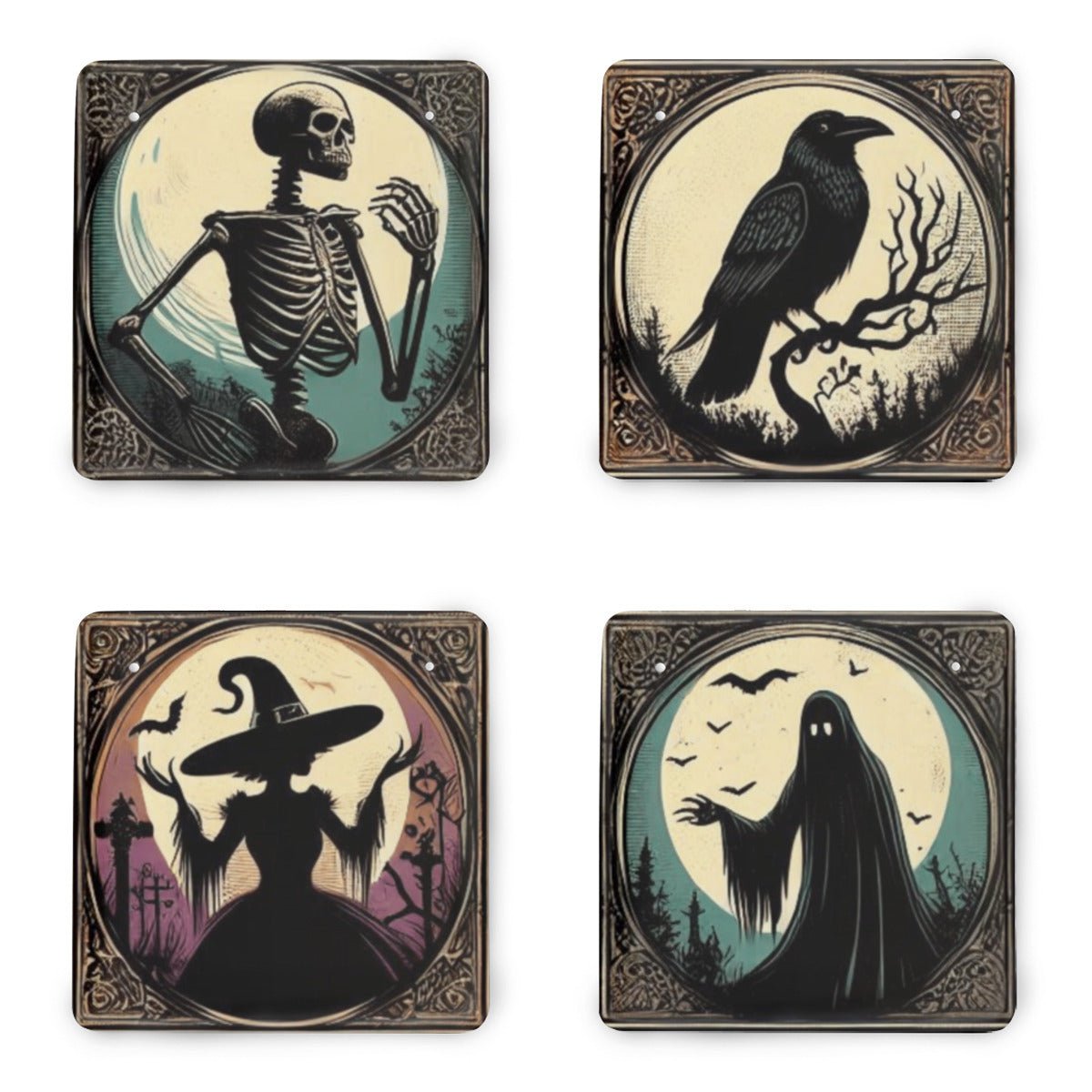 Halloween Tinplate Signs Set of 4VTZdesignsWhite8x8 Inch