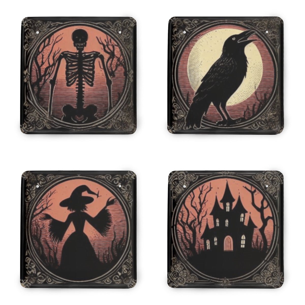 Halloween Tinplate Signs Set of 4VTZdesignsWhite8x8 Inch