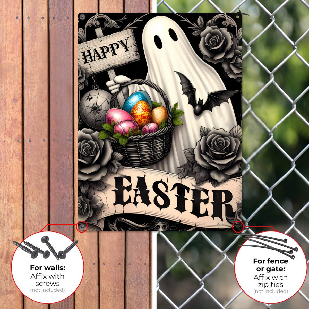 Happy Easter Ghost Metal SignVTZdesignsWhite12 × 16 Incheastereasterweengothic