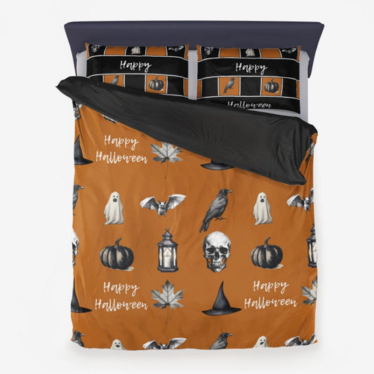 Happy Halloween Spooky Microfiber Duvet Cover Bed SetBedding setsVTZdesignsTwinautumnbatscrows