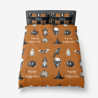 Happy Halloween Spooky Microfiber Duvet Cover Bed SetBedding setsVTZdesignsTwinautumnbatscrows