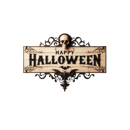 Happy Halloween Wood Sign With Skull and BatVTZdesignsWhite16x16Inch
