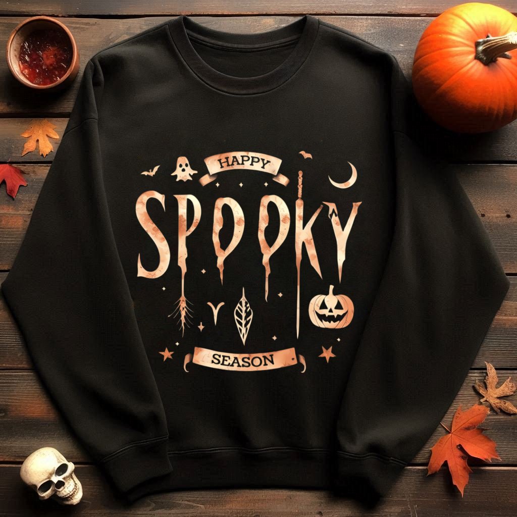 Happy Spooky Season Crewneck Pullover SweatshirtSweatshirtVTZdesignsSCharcoalbatsclothesclothing