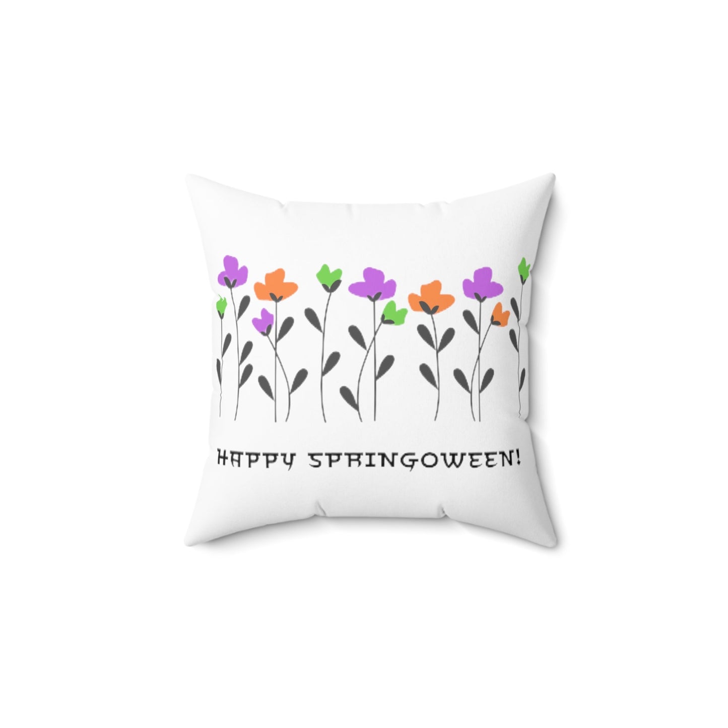 Happy Springoween Floral Spun Polyester Square Throw Pillow Halloween ColorsHome DecorVTZdesigns14" × 14"All Over PrintAOPBed