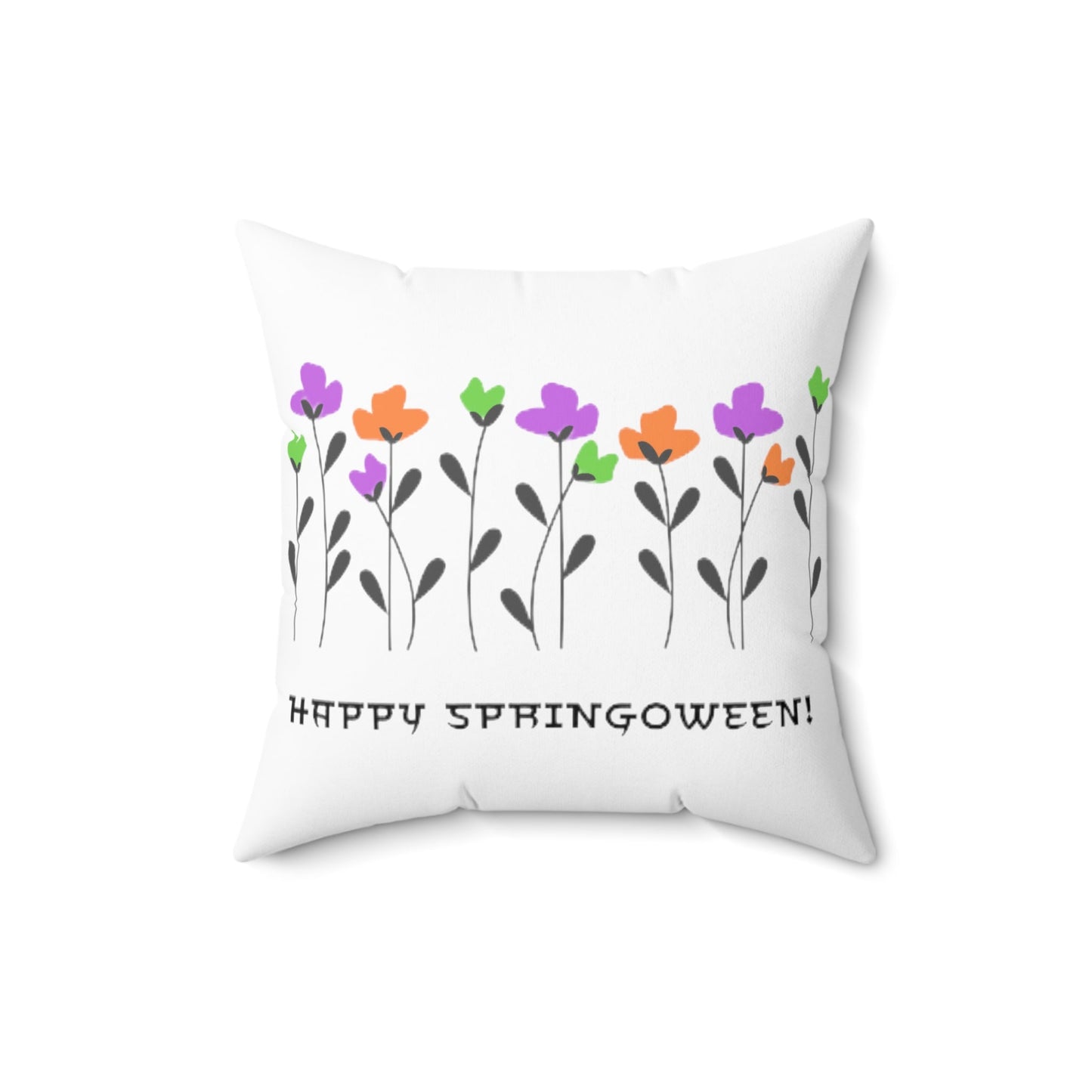 Happy Springoween Floral Spun Polyester Square Throw Pillow Halloween ColorsHome DecorVTZdesigns16" × 16"All Over PrintAOPBed