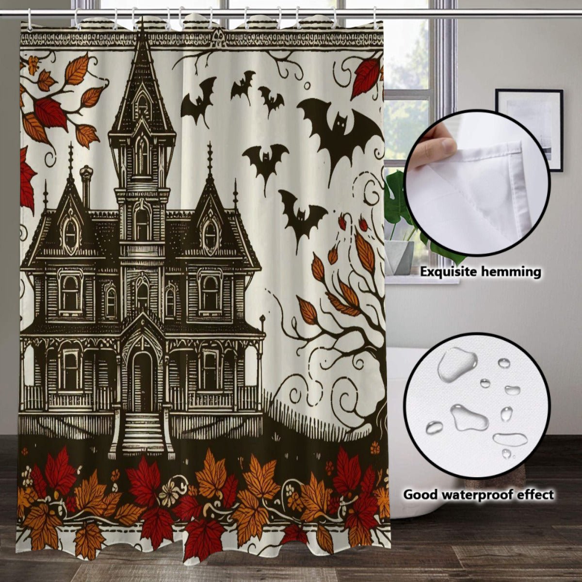 Haunted Autumn House Shower CurtainShower CurtainsVTZdesignsWhiteOne sizeautumnBathroomfall