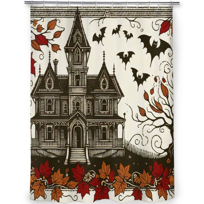 Haunted Autumn House Shower CurtainShower CurtainsVTZdesignsWhiteOne sizeautumnBathroomfall