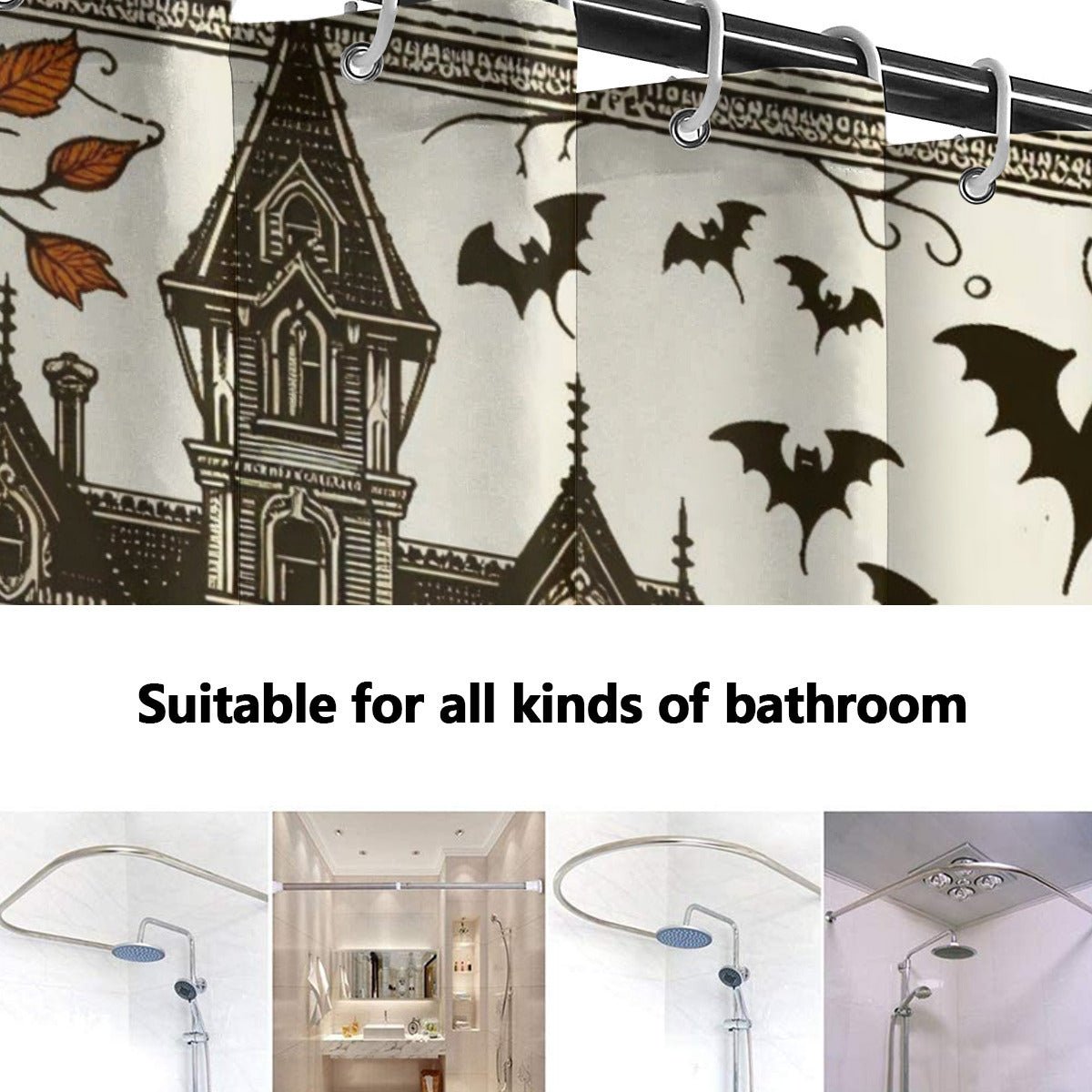 Haunted Autumn House Shower CurtainShower CurtainsVTZdesignsWhiteOne sizeautumnBathroomfall