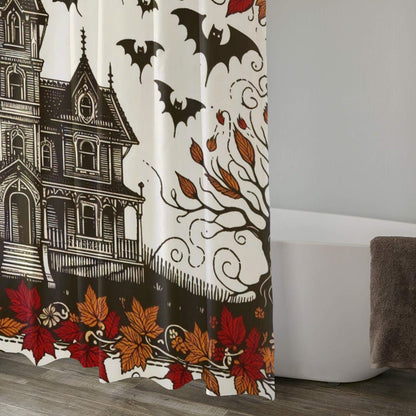 Haunted Autumn House Shower CurtainShower CurtainsVTZdesignsWhiteOne sizeautumnBathroomfall