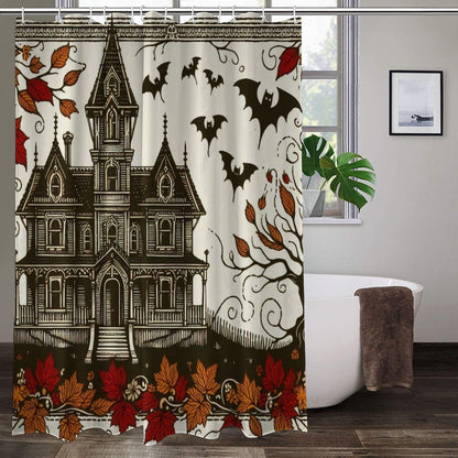 Haunted Autumn House Shower CurtainShower CurtainsVTZdesignsWhiteOne sizeautumnBathroomfall