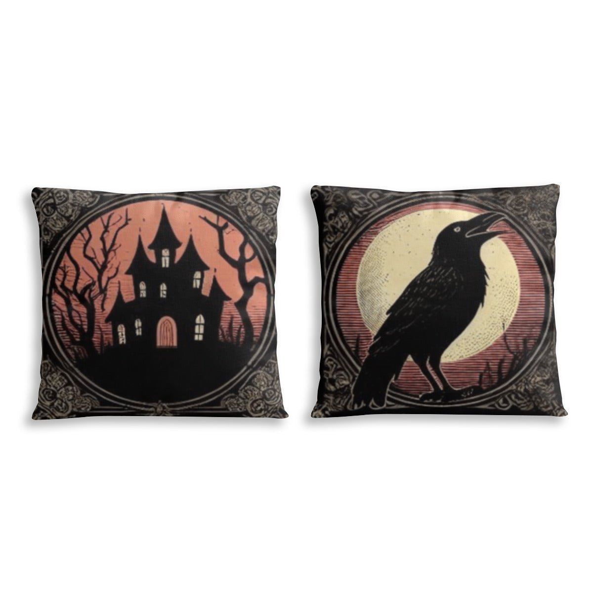 Haunted House and Raven Throw Pillowcase Set of 2pillowcaseVTZdesignsWhite16x16Inchdouble sidedgothgothic