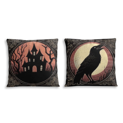 Haunted House and Raven Throw Pillowcase Set of 2pillowcaseVTZdesignsWhite16x16Inchdouble sidedgothgothic