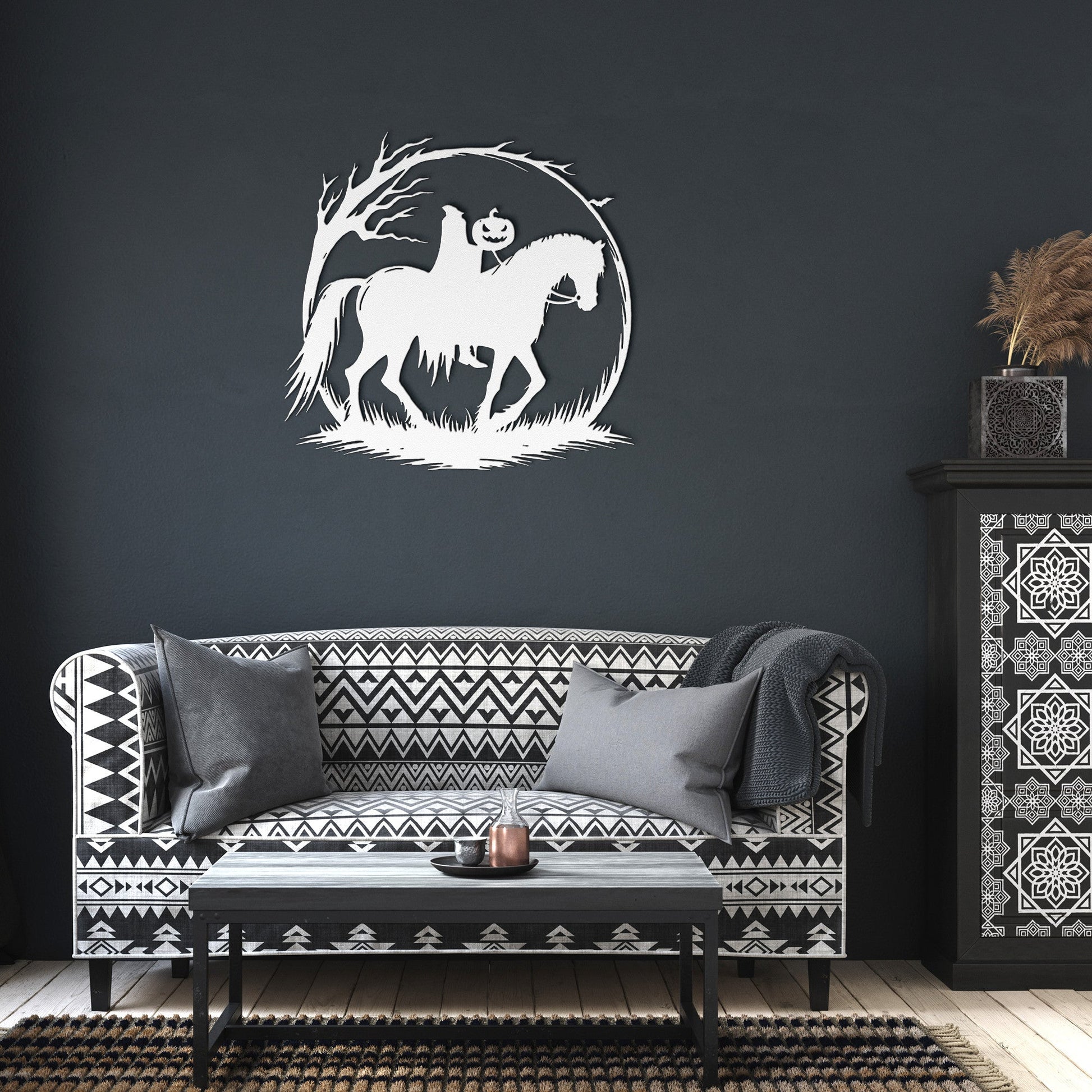 Headless Horseman Metal SignWall ArtVTZdesignsWhite12 InchArt & Wall Decorgothicheadless