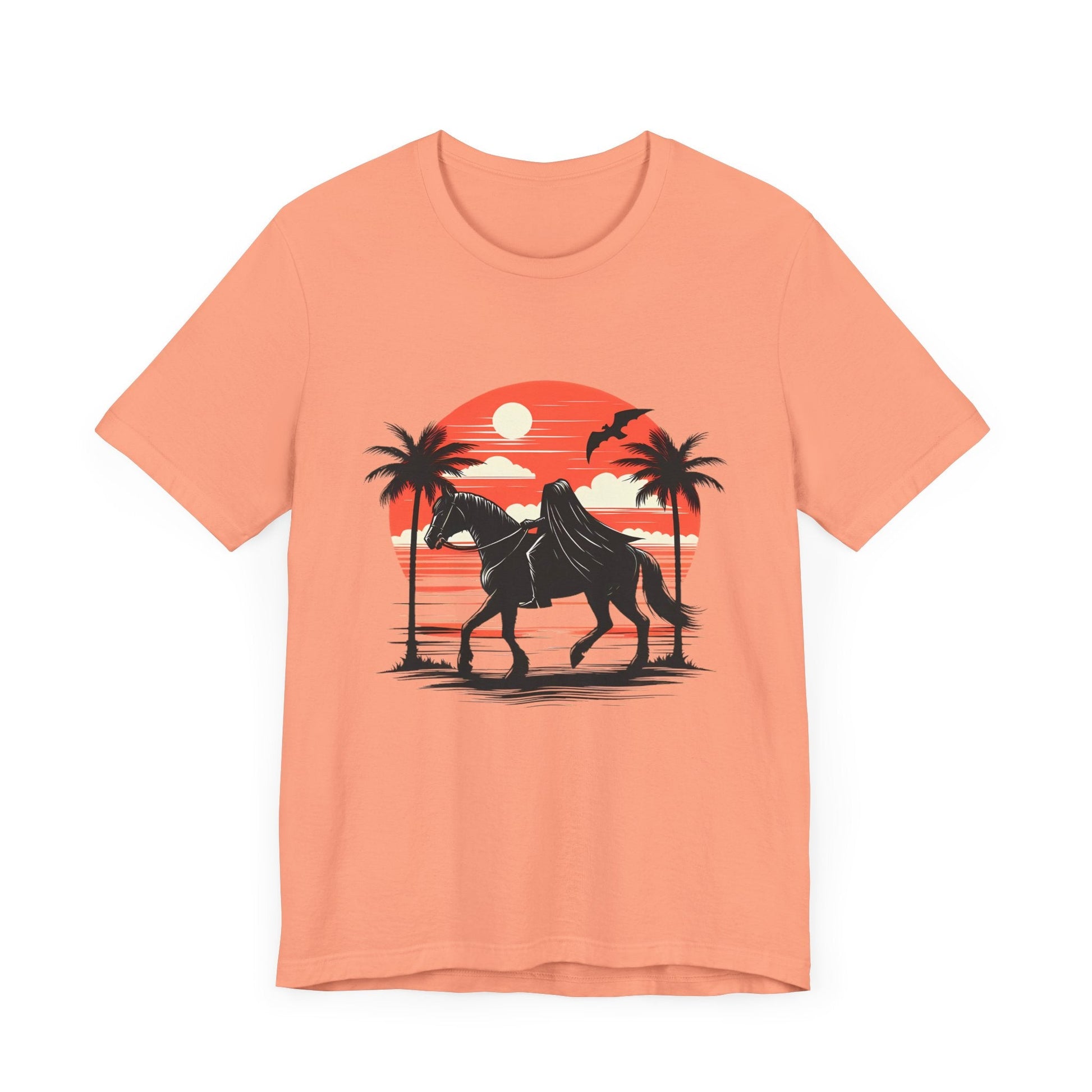 Headless Horseman On Tropical Beach Short Sleeve Tee ShirtT - ShirtVTZdesignsSunsetXSblack horseclothingCotton