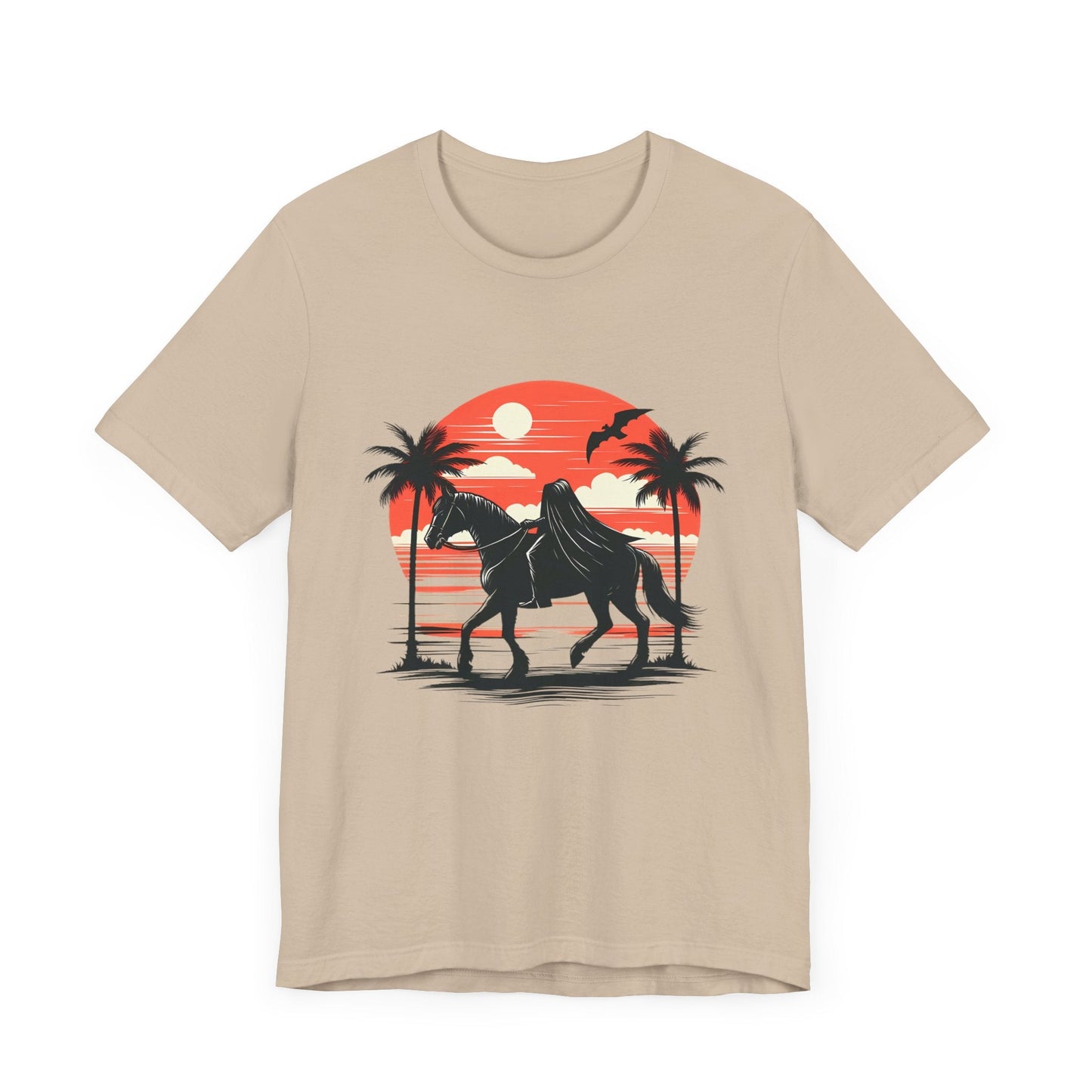 Headless Horseman On Tropical Beach Short Sleeve Tee ShirtT - ShirtVTZdesignsTanXSblack horseclothingCotton