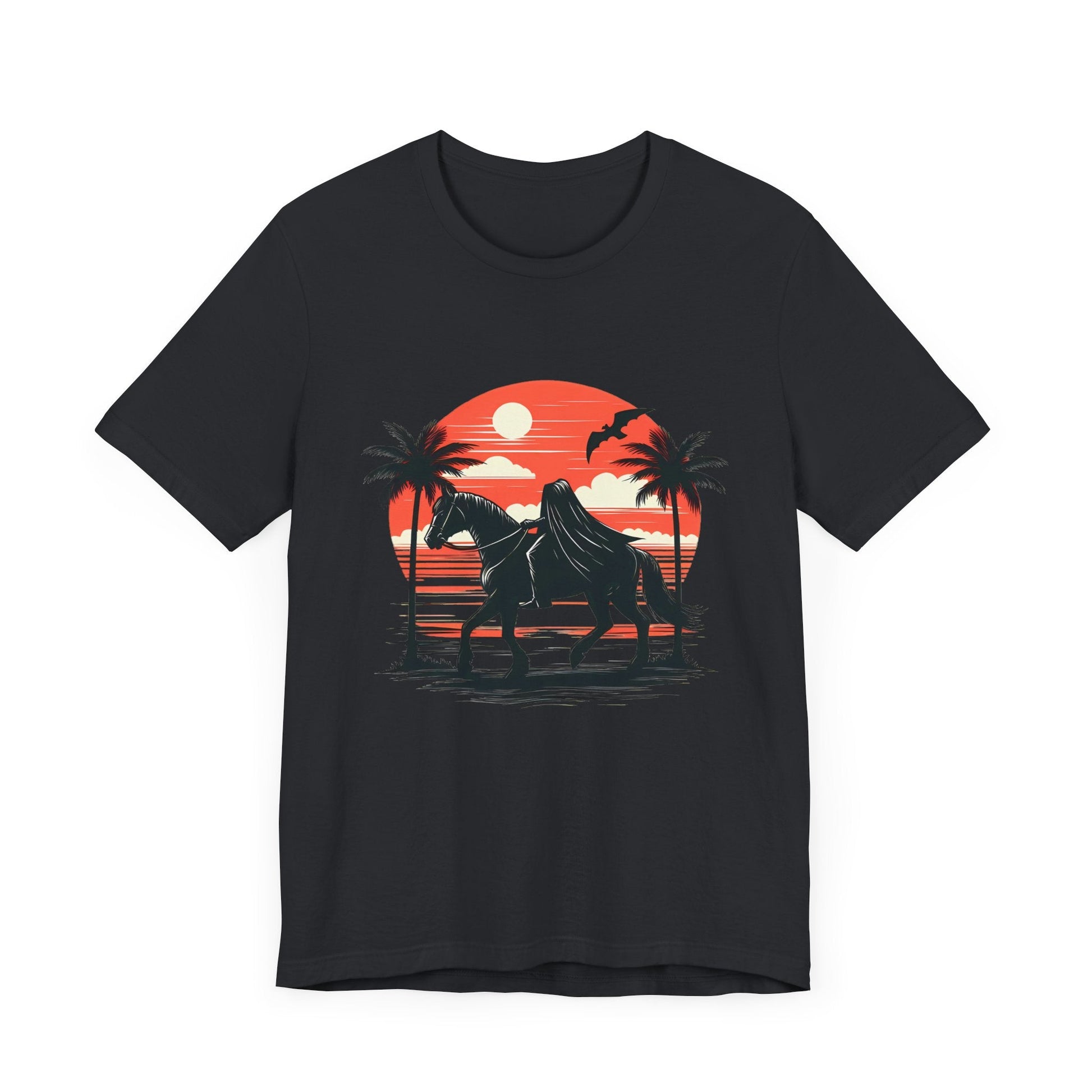 Headless Horseman On Tropical Beach Short Sleeve Tee ShirtT - ShirtVTZdesignsVintage BlackXSblack horseclothingCotton