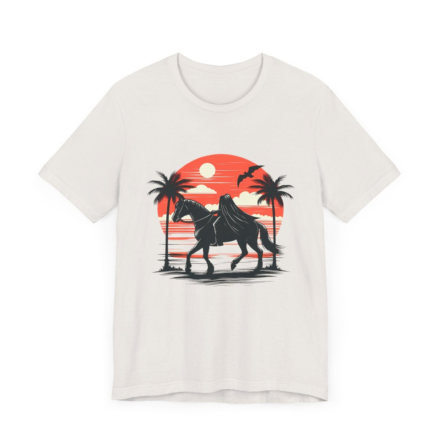 Headless Horseman On Tropical Beach Short Sleeve Tee ShirtT - ShirtVTZdesignsVintage WhiteXSblack horseclothingCotton