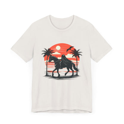 Headless Horseman On Tropical Beach Short Sleeve Tee ShirtT - ShirtVTZdesignsVintage WhiteXSblack horseclothingCotton