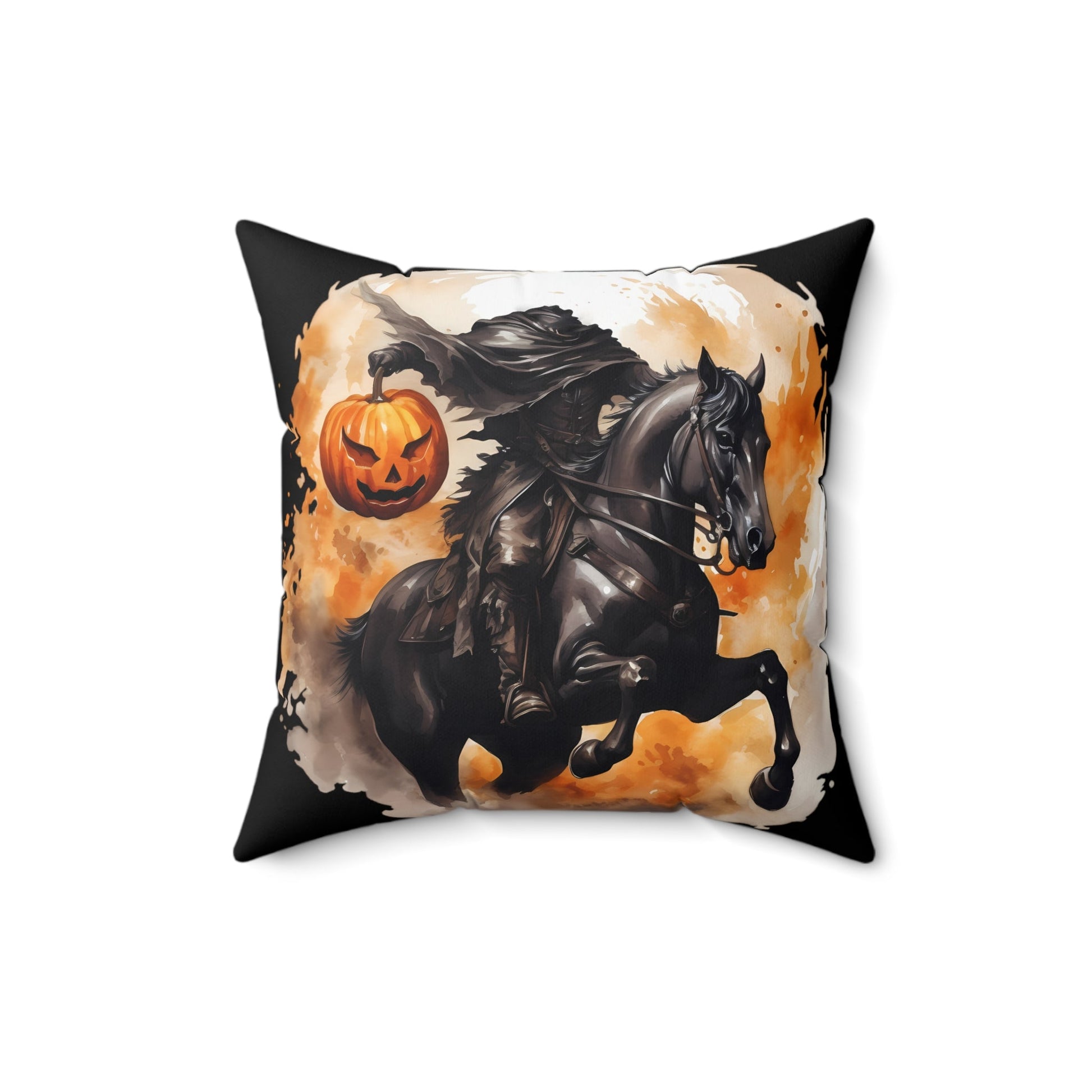 Headless Horseman Pumpkin Head Square Throw PillowHome DecorVTZdesigns16" × 16"All Over PrintAOPBed