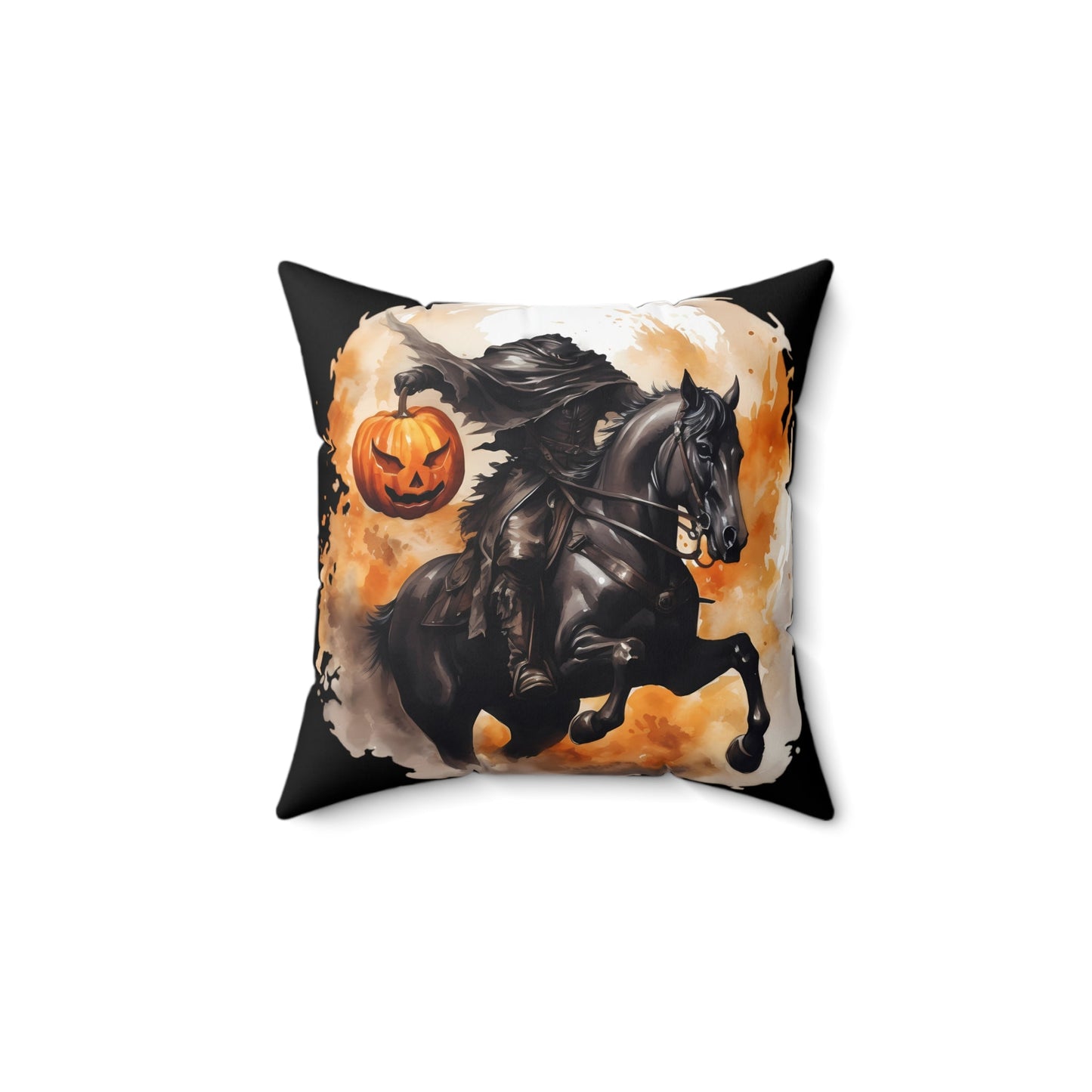 Headless Horseman Pumpkin Head Square Throw PillowHome DecorVTZdesigns14" × 14"All Over PrintAOPBed