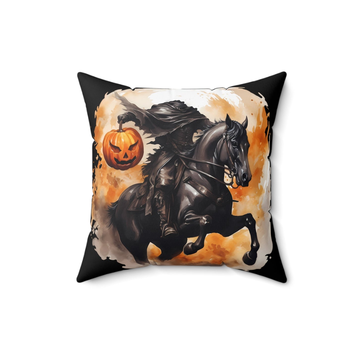 Headless Horseman Pumpkin Head Square Throw PillowHome DecorVTZdesigns16" × 16"All Over PrintAOPBed