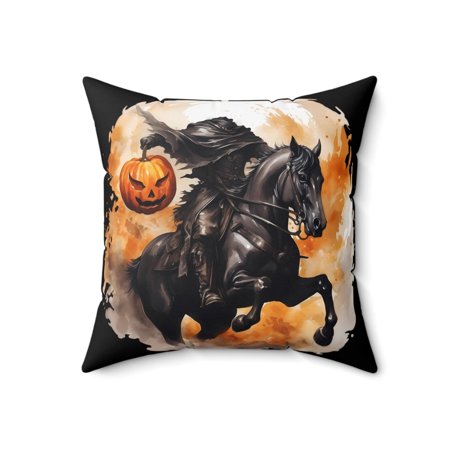 Headless Horseman Pumpkin Head Square Throw PillowHome DecorVTZdesigns16" × 16"All Over PrintAOPBed