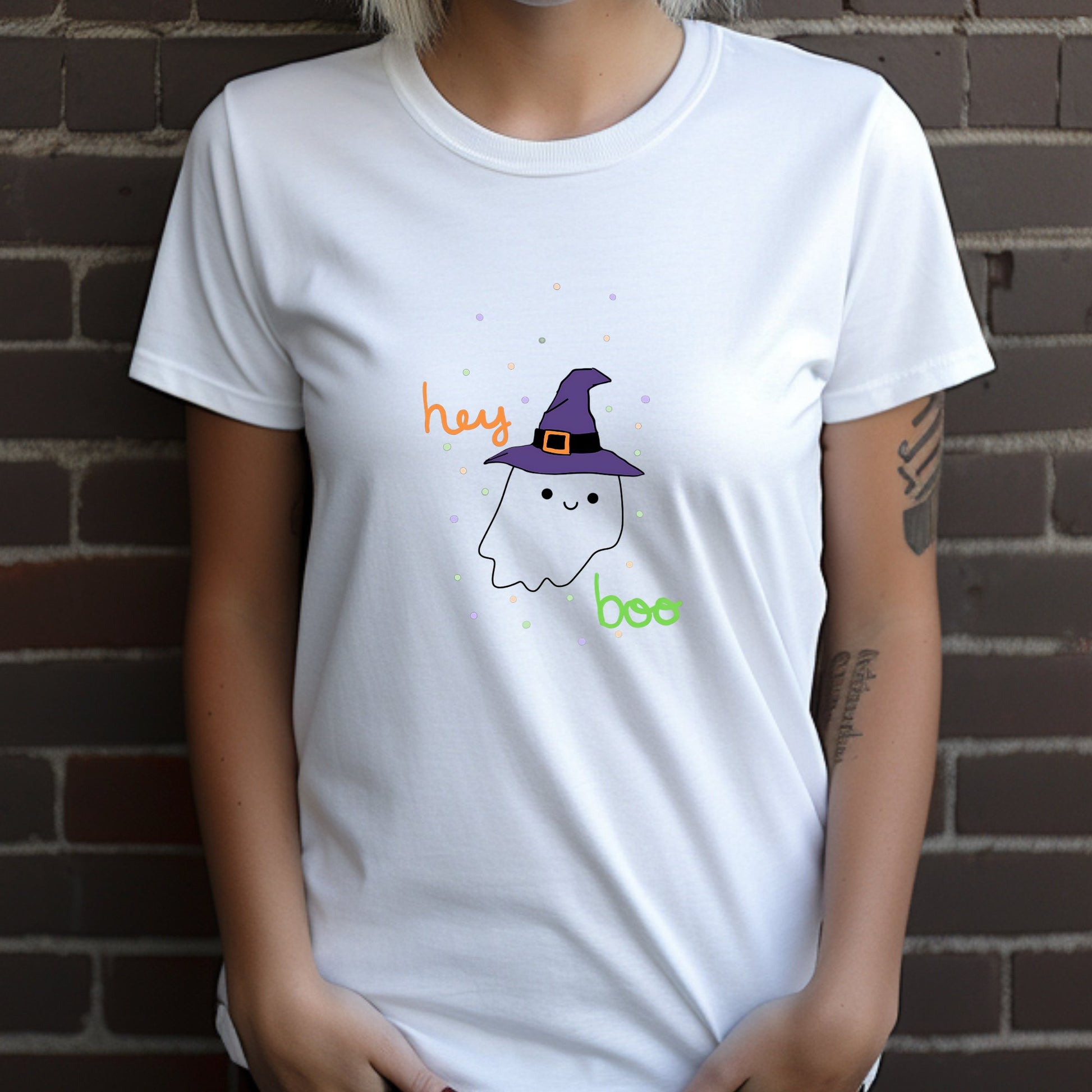 Hey Boo Cute Ghost Tee ShirtT - ShirtVTZdesignsCharcoalSCrew neckDTGhalloween