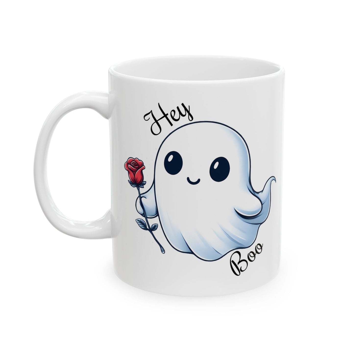 Hey Boo Ghost with Rose Coffee MugMugVTZdesigns11oz15 ozcoffeeCoffee Mugs