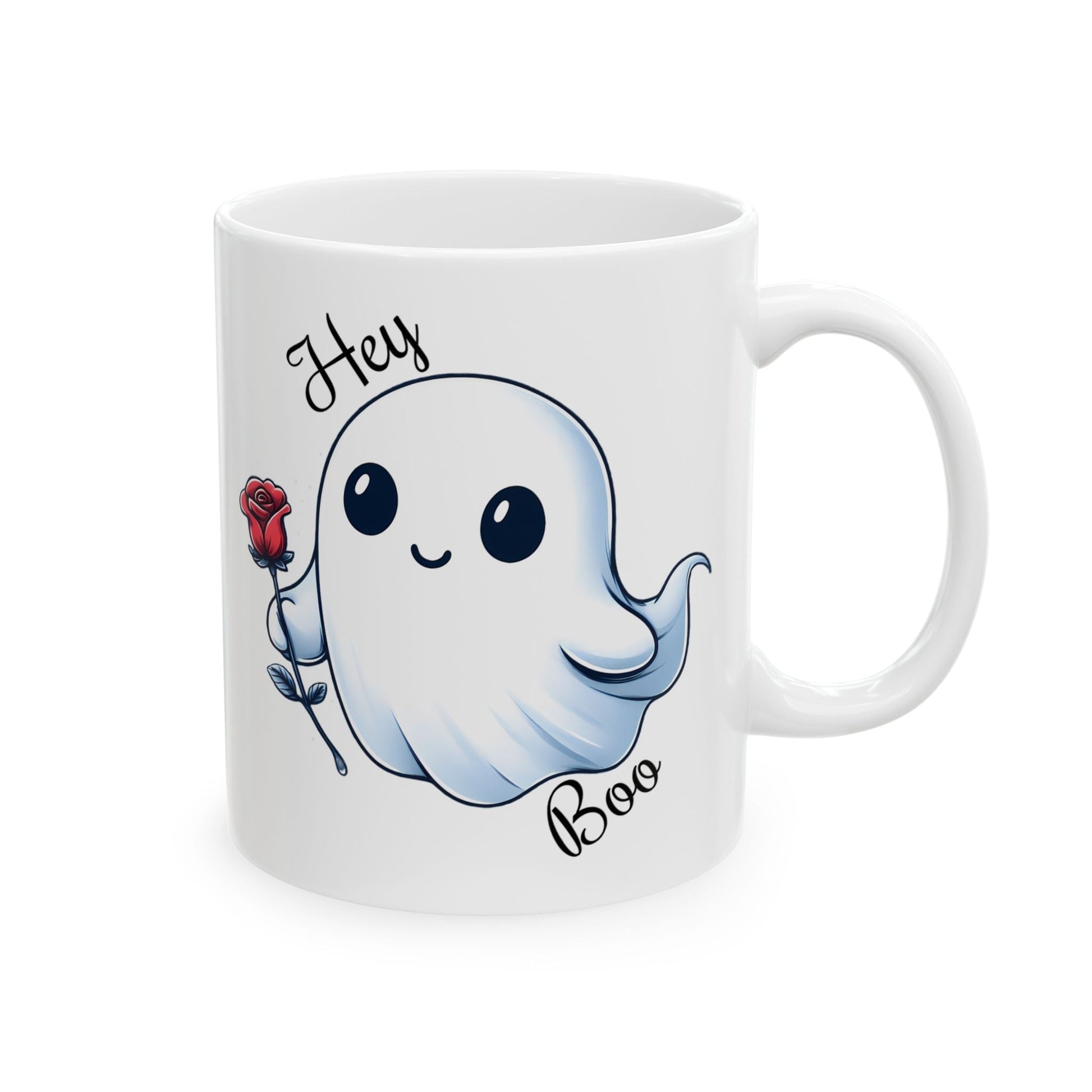 Hey Boo Ghost with Rose Coffee MugMugVTZdesigns11oz15 ozcoffeeCoffee Mugs