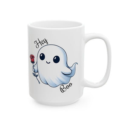 Hey Boo Ghost with Rose Coffee MugMugVTZdesigns15oz15 ozcoffeeCoffee Mugs