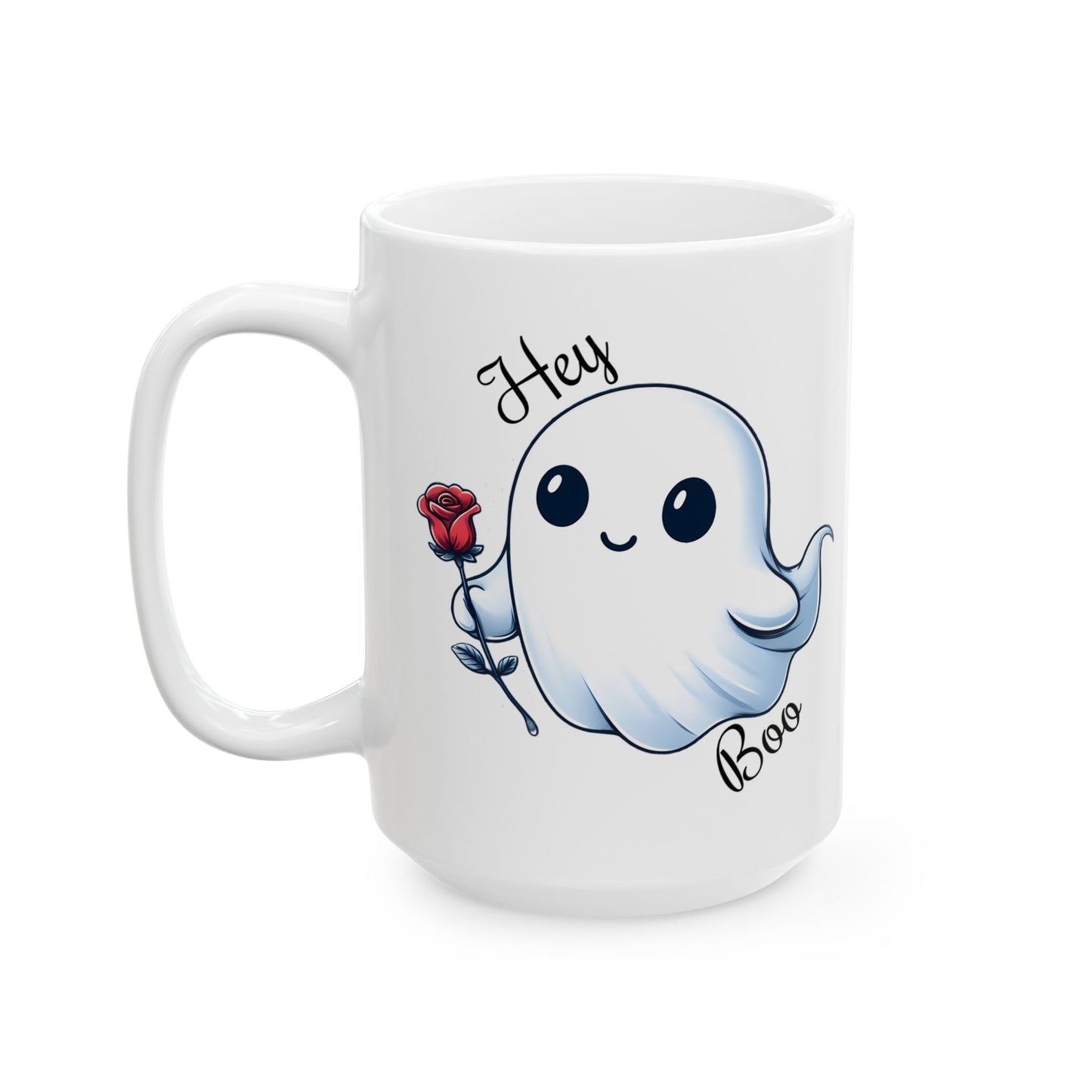 Hey Boo Ghost with Rose Coffee MugMugVTZdesigns15oz15 ozcoffeeCoffee Mugs