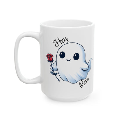 Hey Boo Ghost with Rose Coffee MugMugVTZdesigns15oz15 ozcoffeeCoffee Mugs