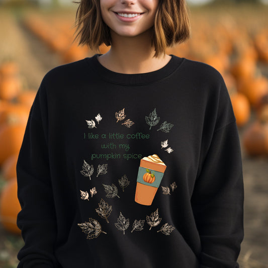 I Like A Little Coffee With My Pumpkin Spice Pullover Crewneck SweatshirtSweatshirtVTZdesignsSDark HeatherautumncoffeeCrew neck