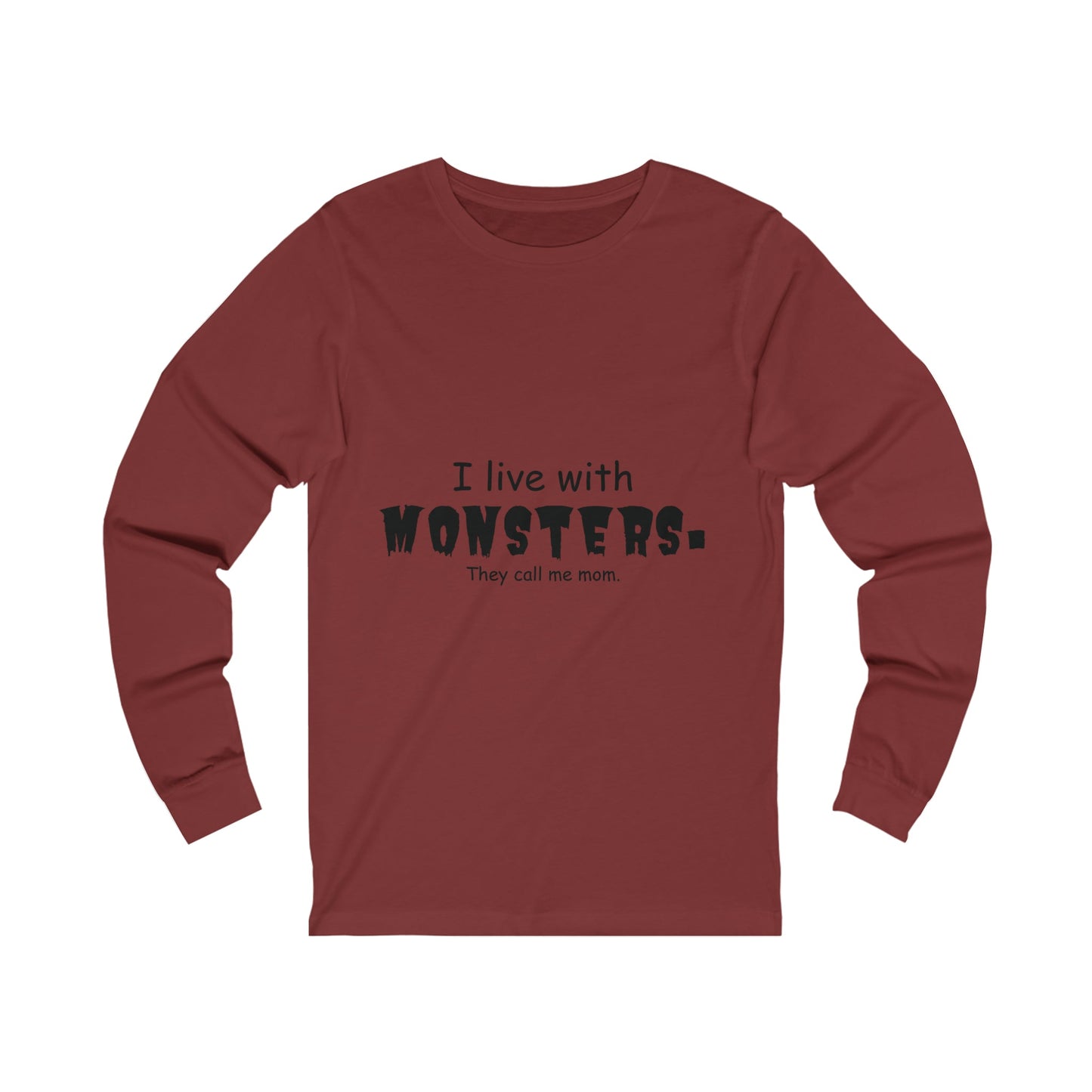 I Live With Monsters They Call Me Mom Jersey Long Sleeve Tee ShirtLong - sleeveVTZdesignsSCardinalCrew neckDTGhalloween