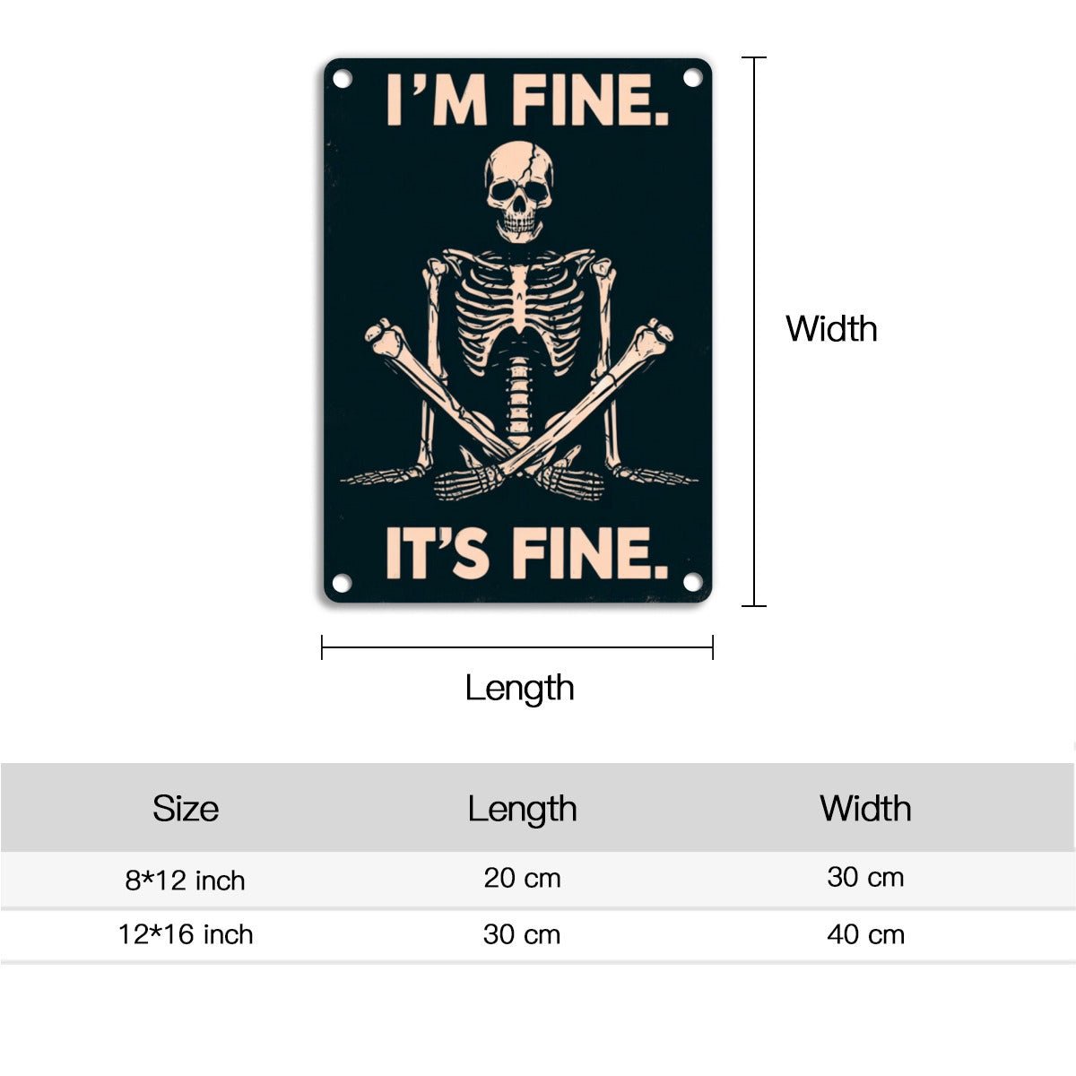 I'm Fine It's Fine Skeleton SignVTZdesignsWhite12x16inchaluminumArt & Wall Decormetal