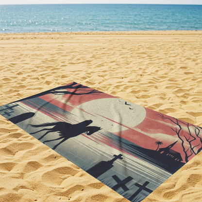 Headless Horseman Walking Along Tropical Beach Towel